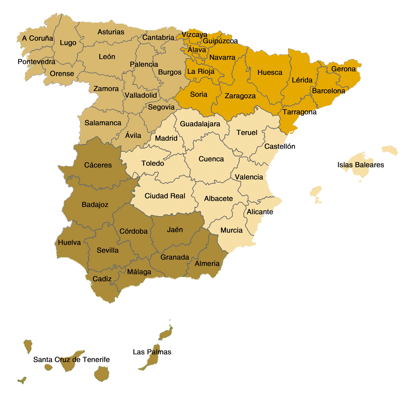 Mapa de España con la Red de distribución Tenías